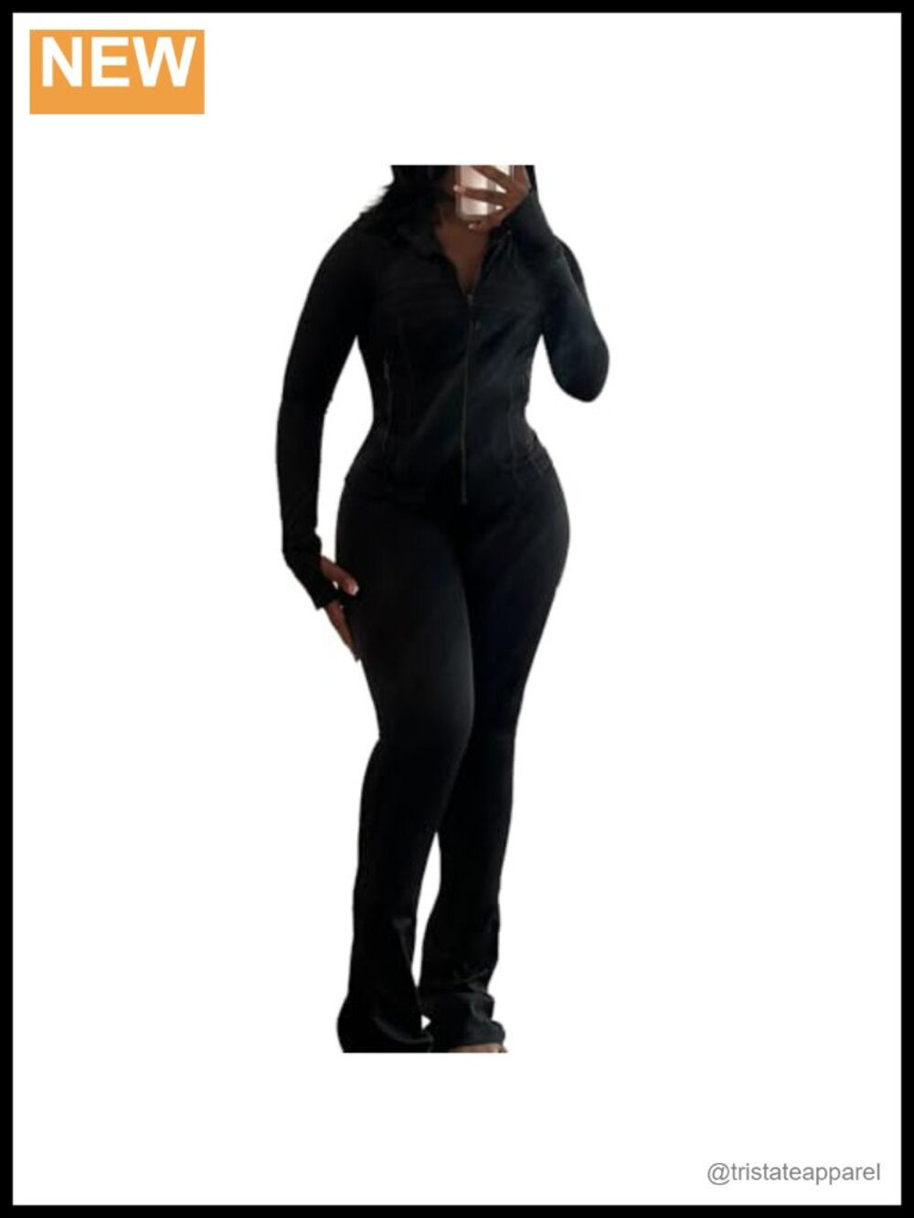 Women's 2 Piece Lounge Set Long Sleeve Zip Crop Jacket & Flare Pants